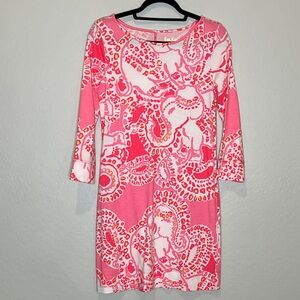 Lilly Pulitzer Vibrant Pink Paisley Long Sleeve Sheath Dress size Small
